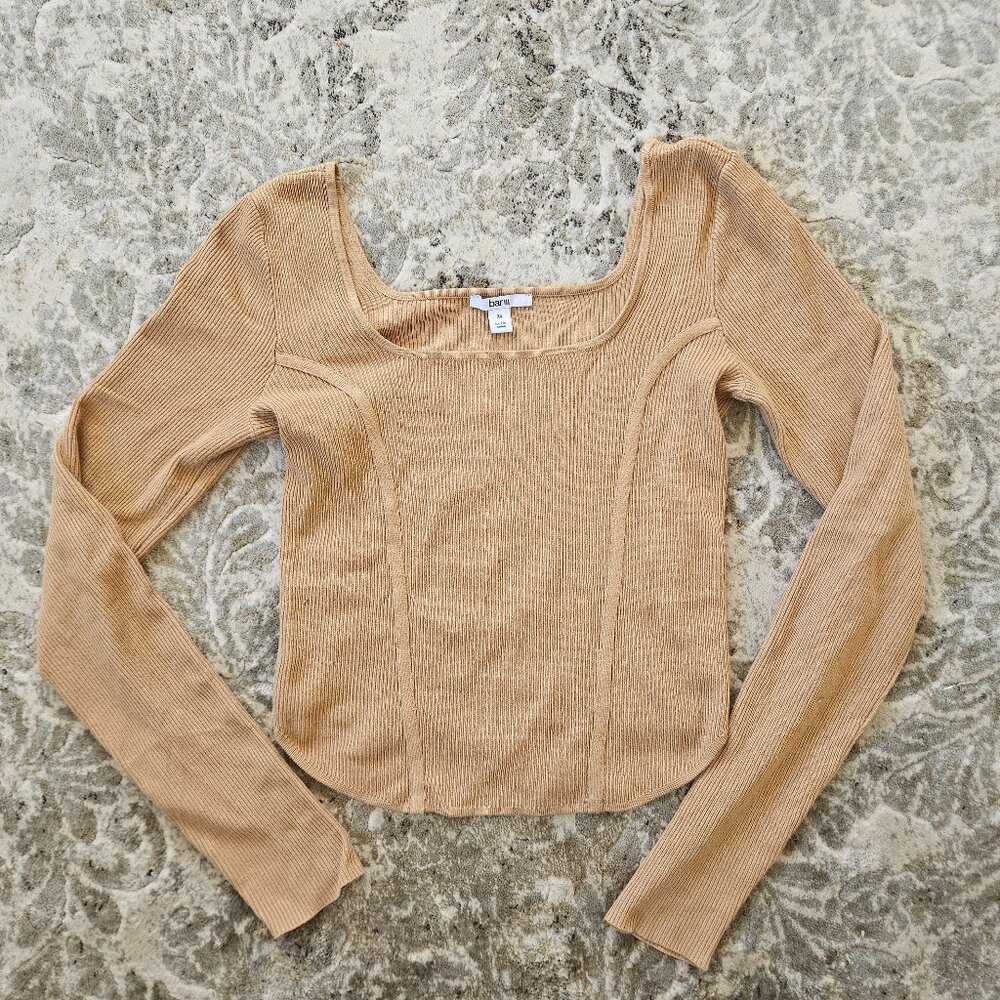 Bar III Brown Corset Long Sleeve Top